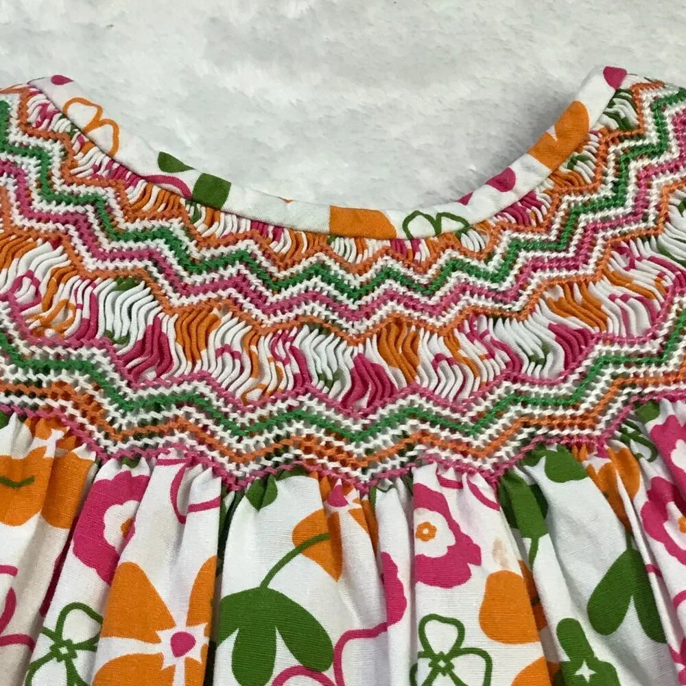 Strasburg Floral Smocked Bishop Dress Girls‎ 24M Multi Color 100% Cotton FLAW